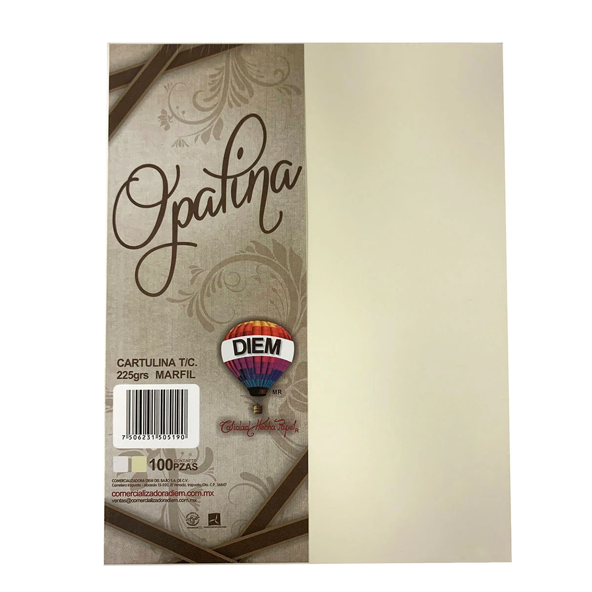 CARTULINA CARTA OPALINA MARFIL 225GRS C/100