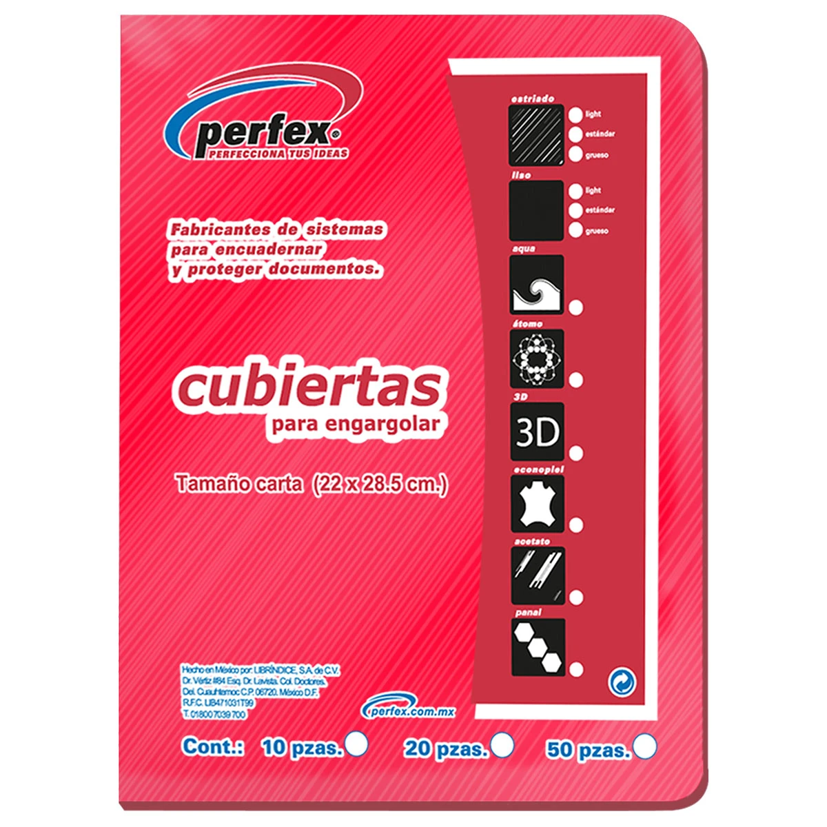 CUBIERTA CARTA ESTRIADA 14PT C/50 ROJO
