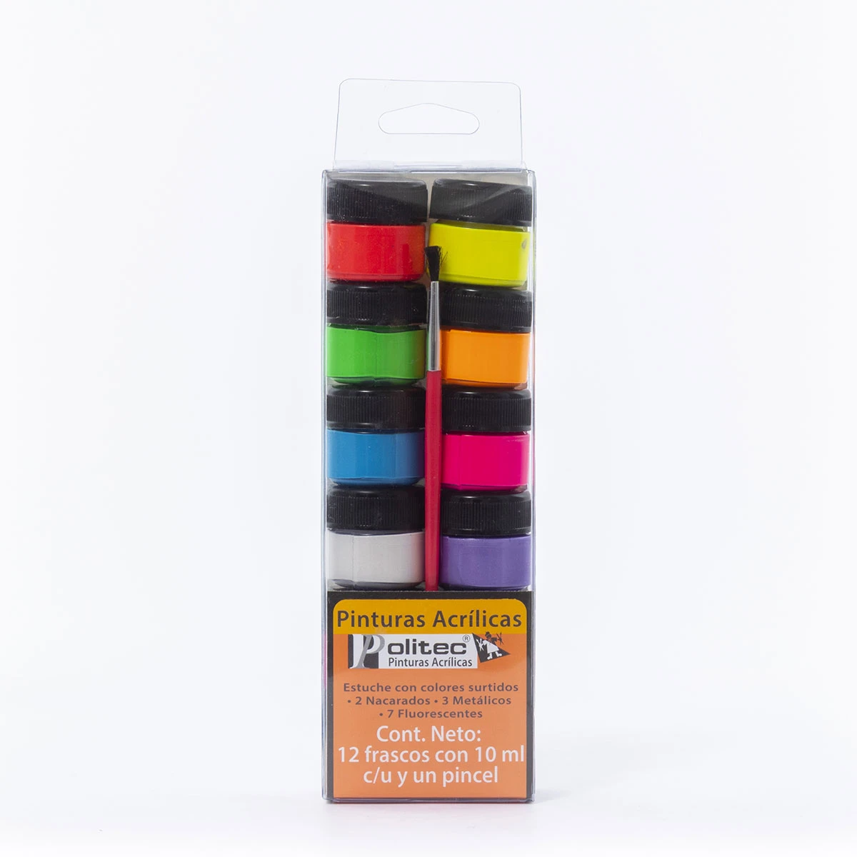 PINTURA ACRILICA POLITEC 10ML C/12  FLUORESC. NACARADOS Y METAL