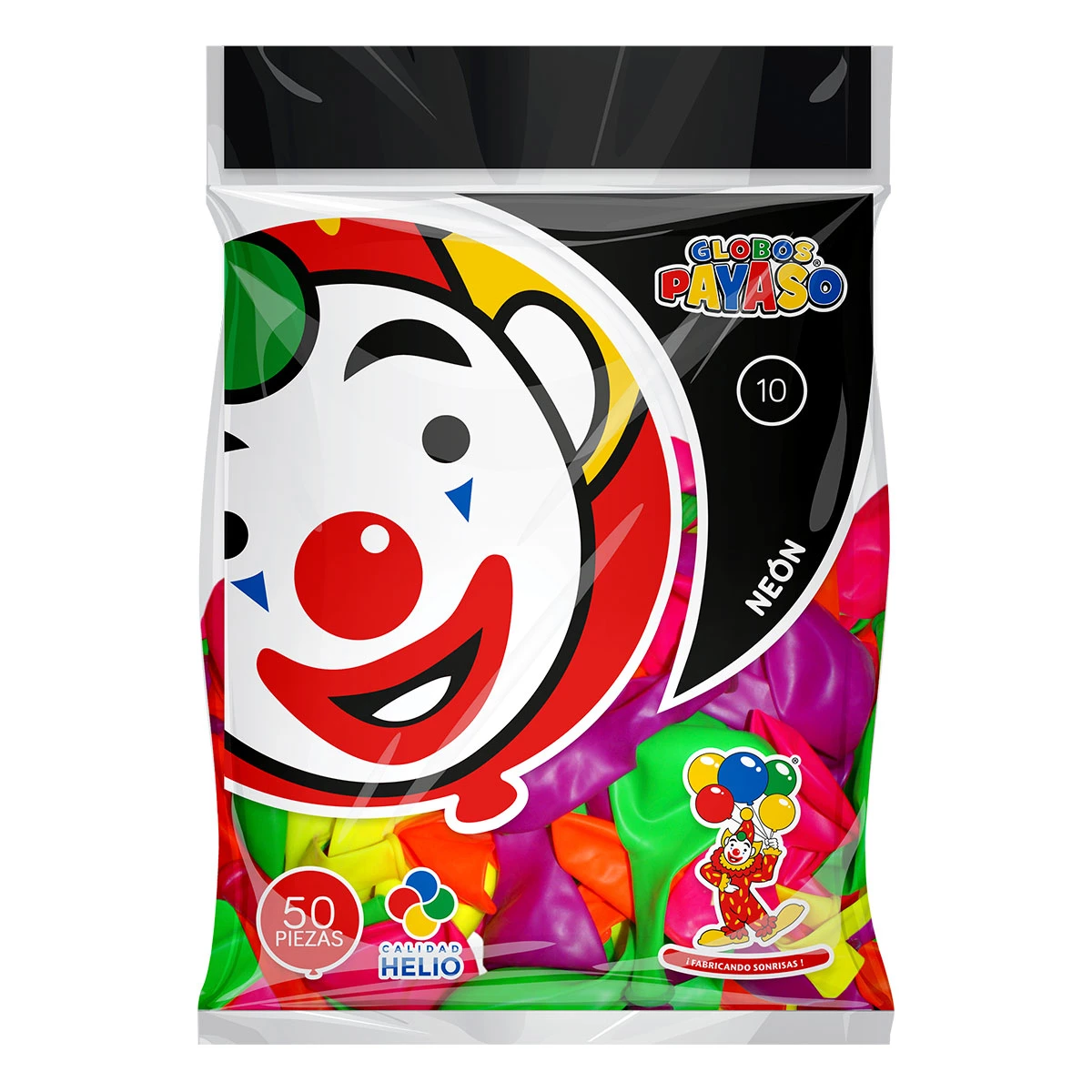 GLOBO PAYASO NEON SURTIDO NO. 10 C/50
