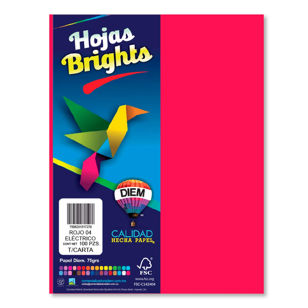 HOJA CARTA FLUORESCENTE C/100 100F04 ROJO ELECTRICO