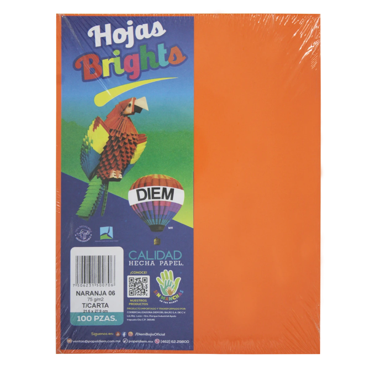 HOJA CARTA FLUORESCENTE C/100 100F06 NARANJA