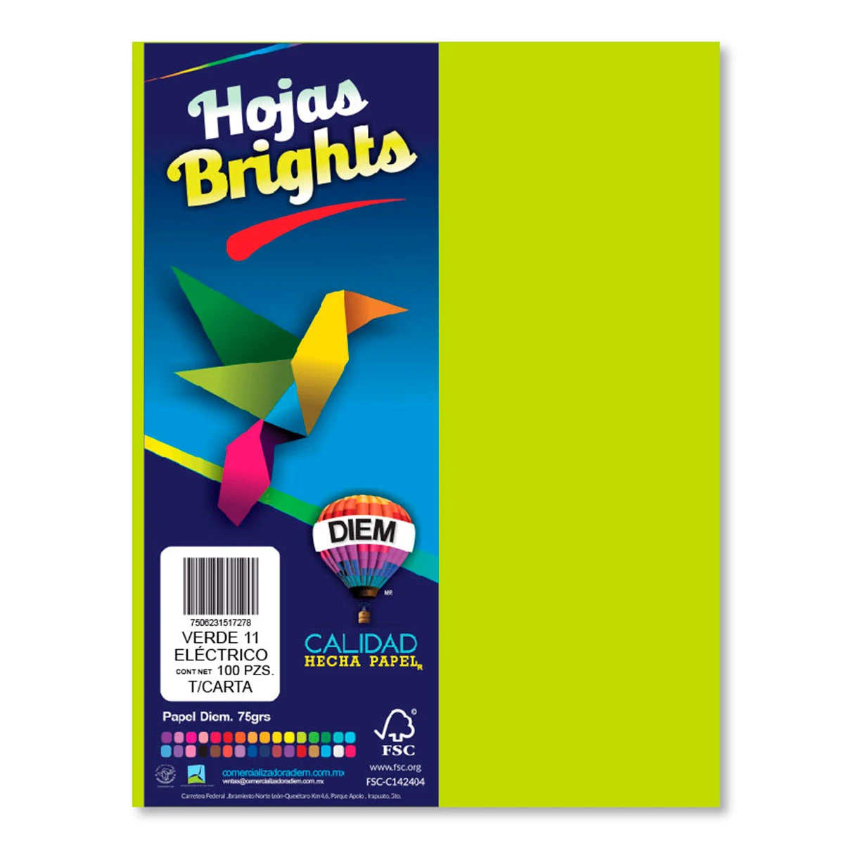 HOJA CARTA FLUORESCENTE C/100 100F11 VERDE ELECTRICO