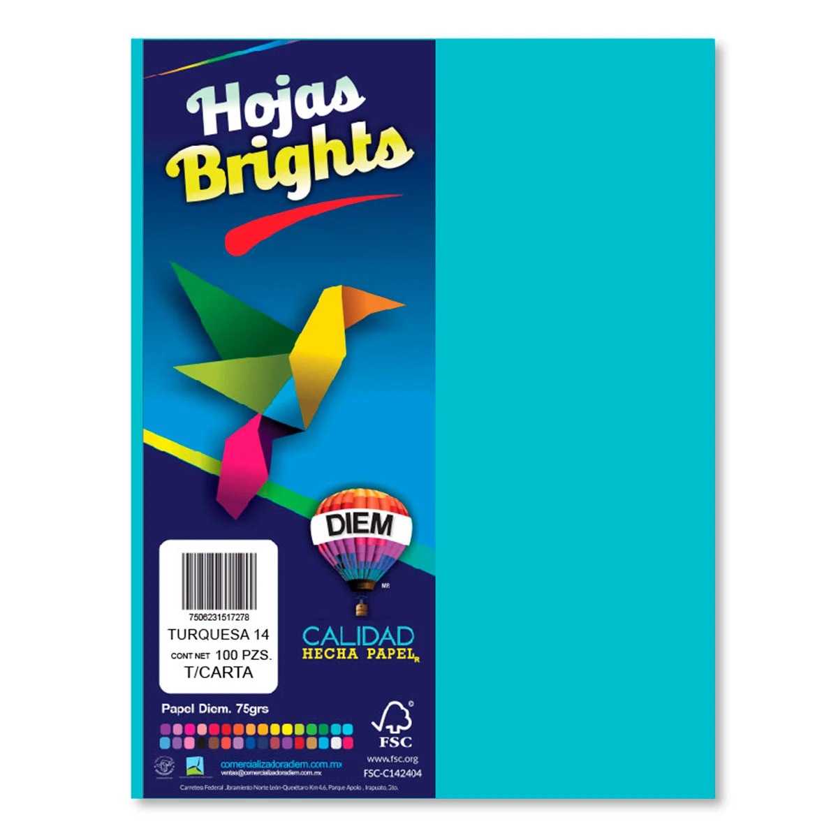 HOJA CARTA FLUORESCENTE C/100 100F14 TURQUESA