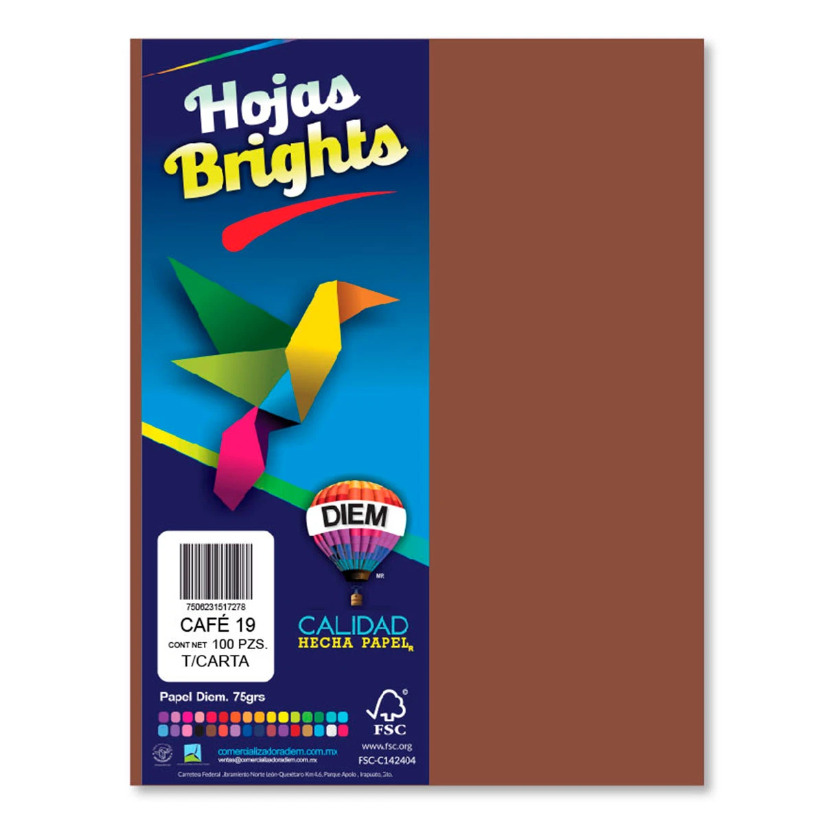 HOJA CARTA FLUORESCENTE C/100 100F19 CAFE OBSCURO
