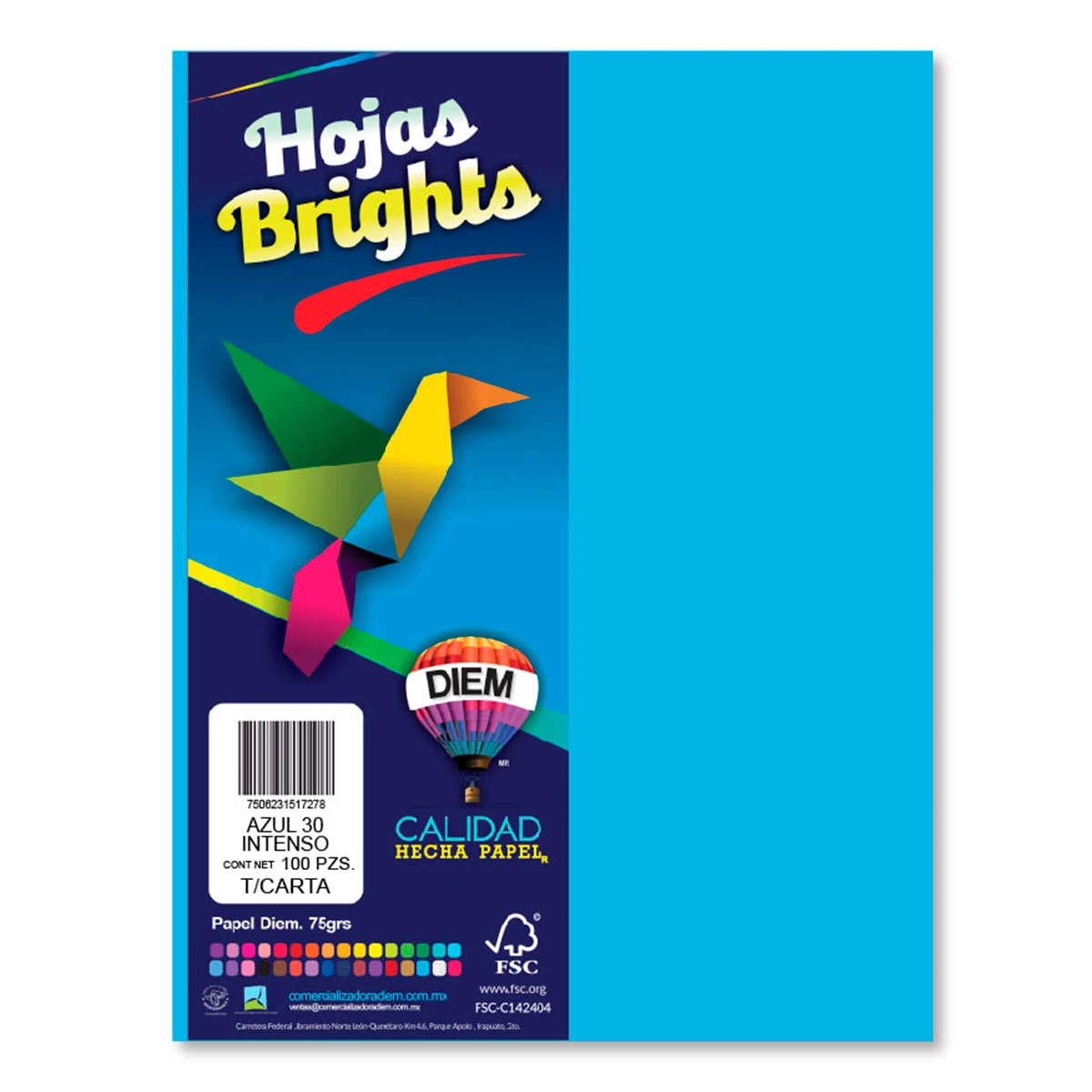 HOJA CARTA FLUORESCENTE C/100 100F30 AZUL INTENSO