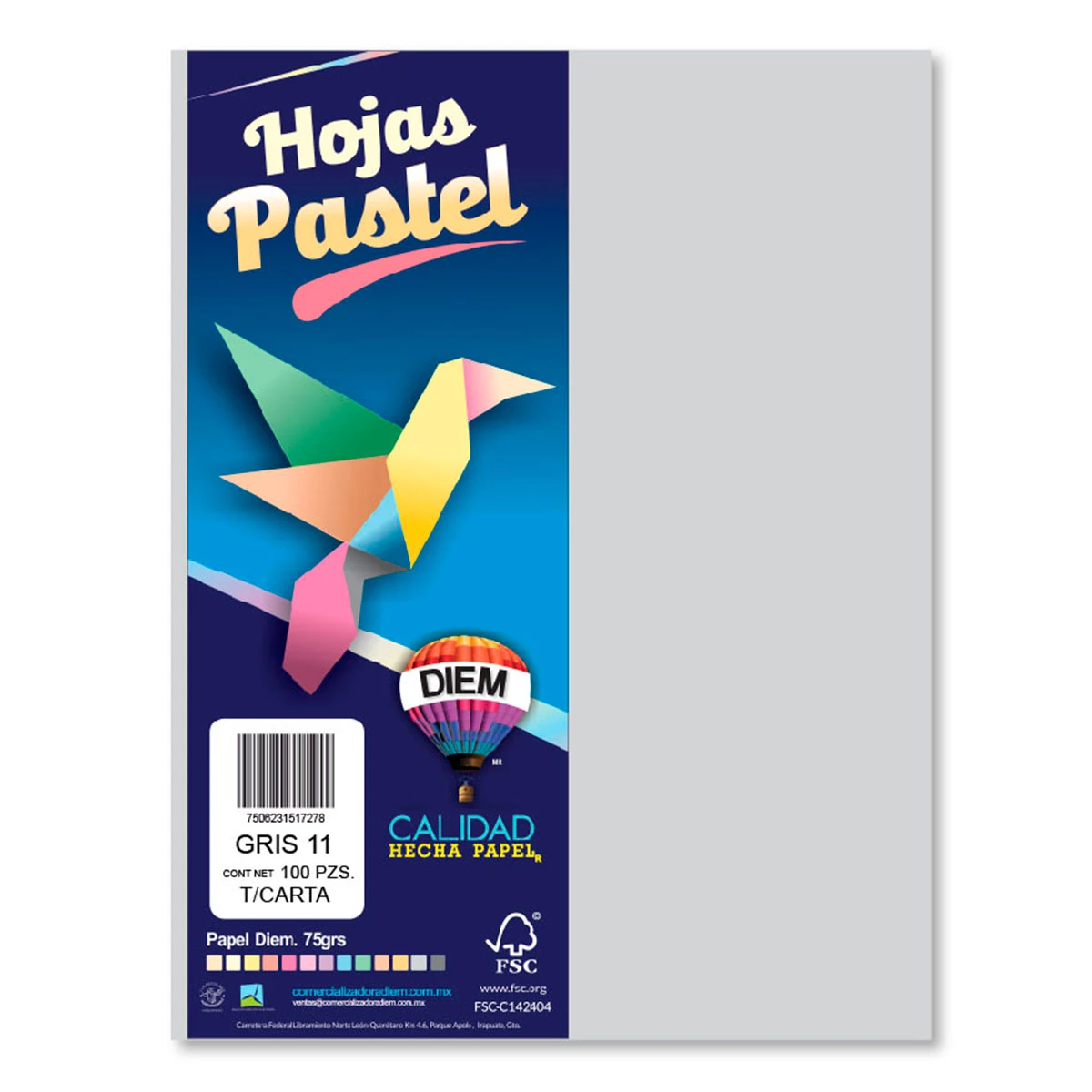 HOJA CARTA PASTEL C/100 100P11 GRIS