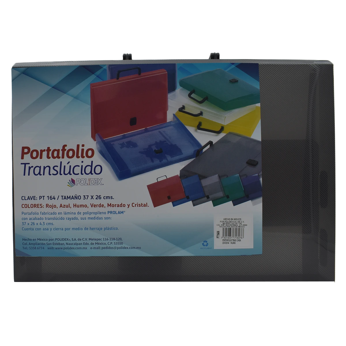 PORTAFOLIO TRASLUCIDO 26X37CMS C/ASA Y BROCHE PT164 HUMO