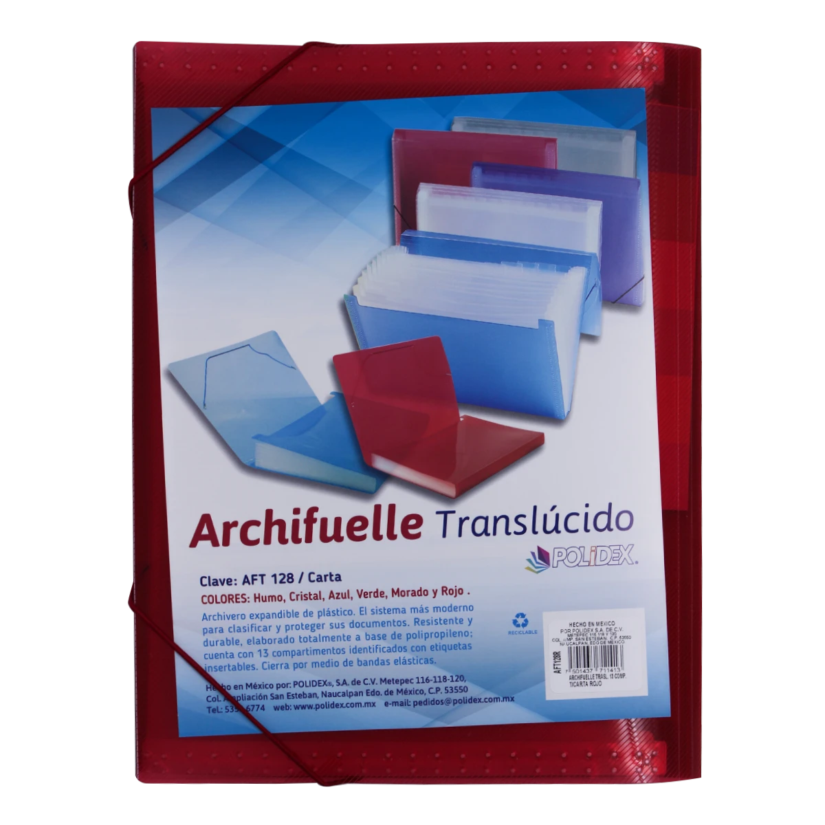 ARCHIVO EXPANDIBLE CARTA C/INDICE 13DIV TRAS AFT128 ROJO