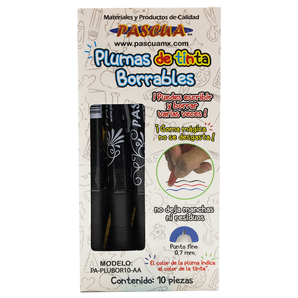 BOLIGRAFO BORRABLE 0.7MM C/10 PASCUA NEGRO