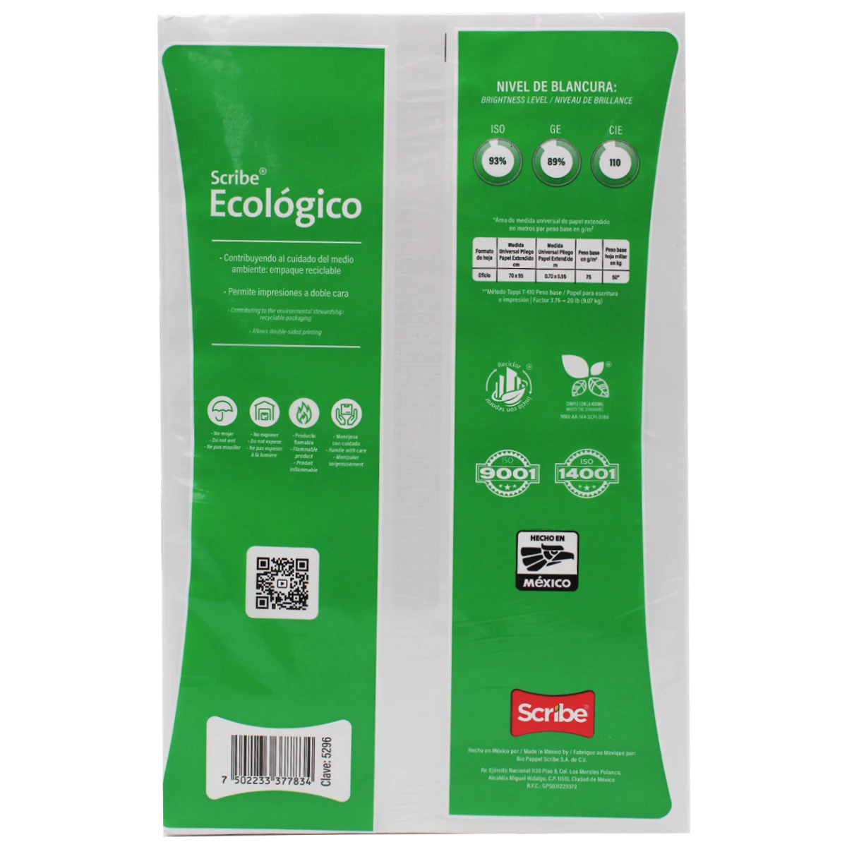 PAPEL ECOLOGICO OFICIO C/500