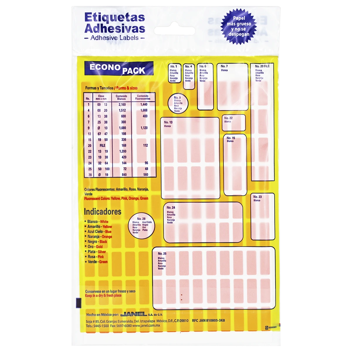 ETIQUETA ECONOPACK FLUORESCENTE NO. 4 8 X 20MM NARANJA