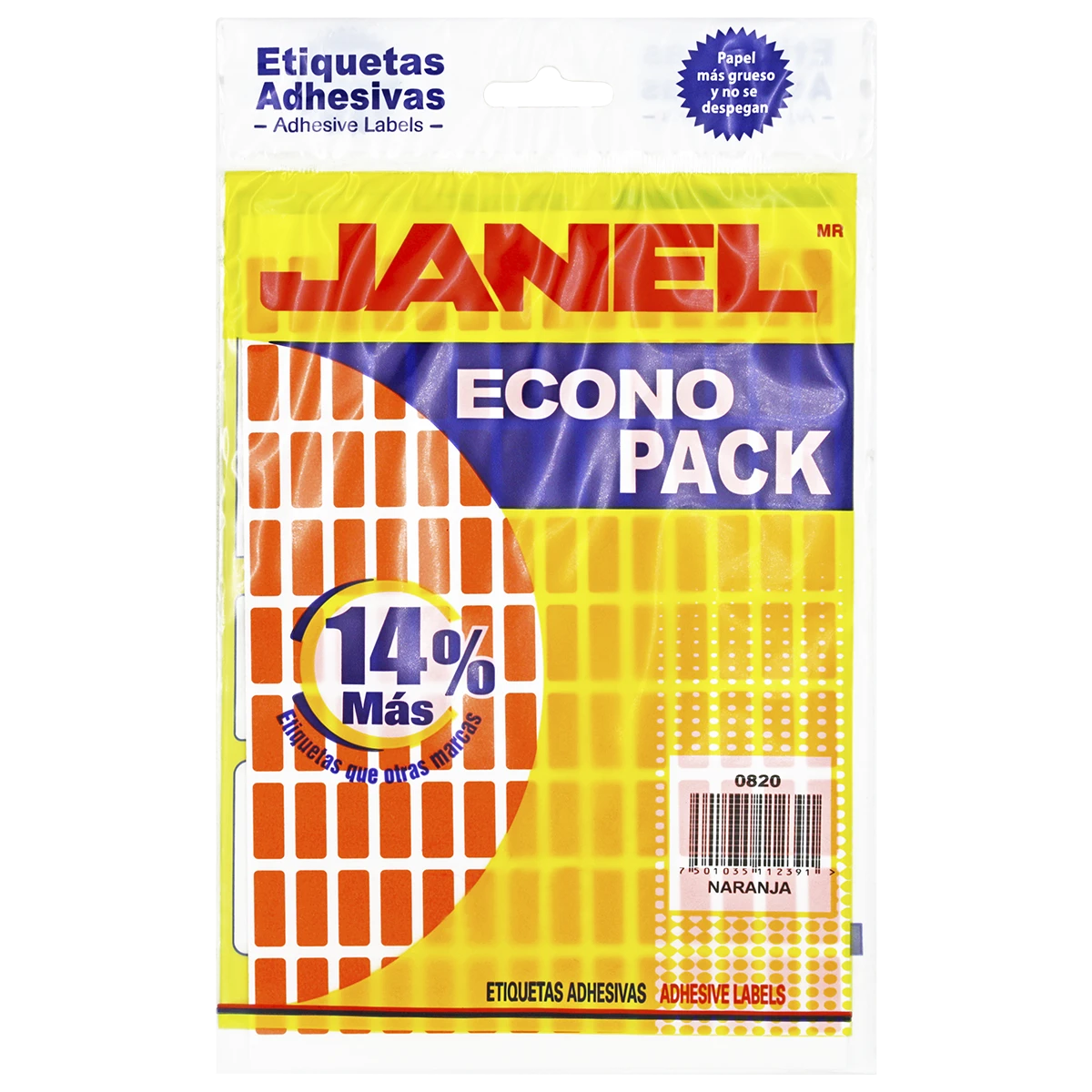ETIQUETA ECONOPACK FLUORESCENTE NO. 4 8 X 20MM NARANJA
