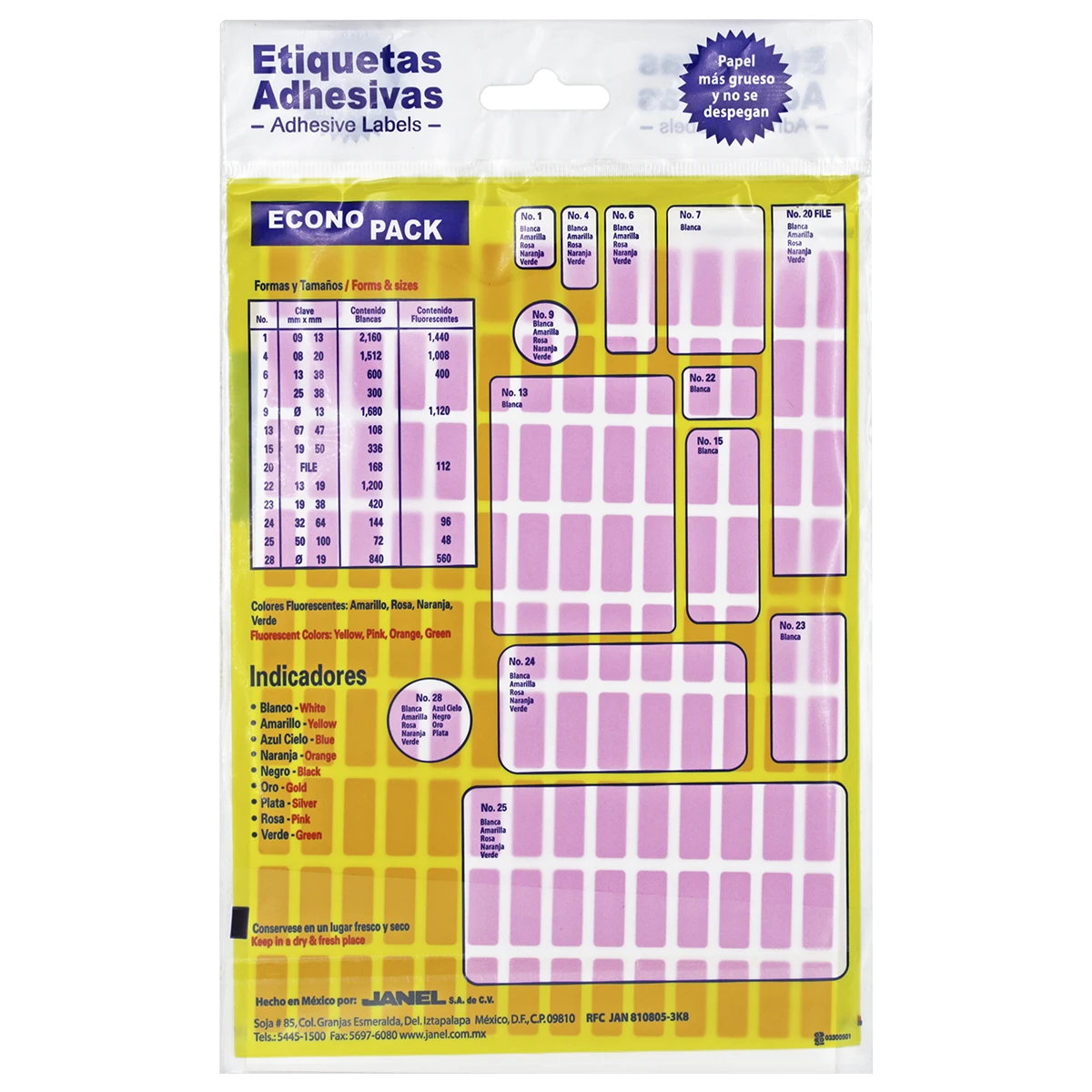ETIQUETA ECONOPACK FLUORESCENTE NO. 4 8 X 20MM ROSA