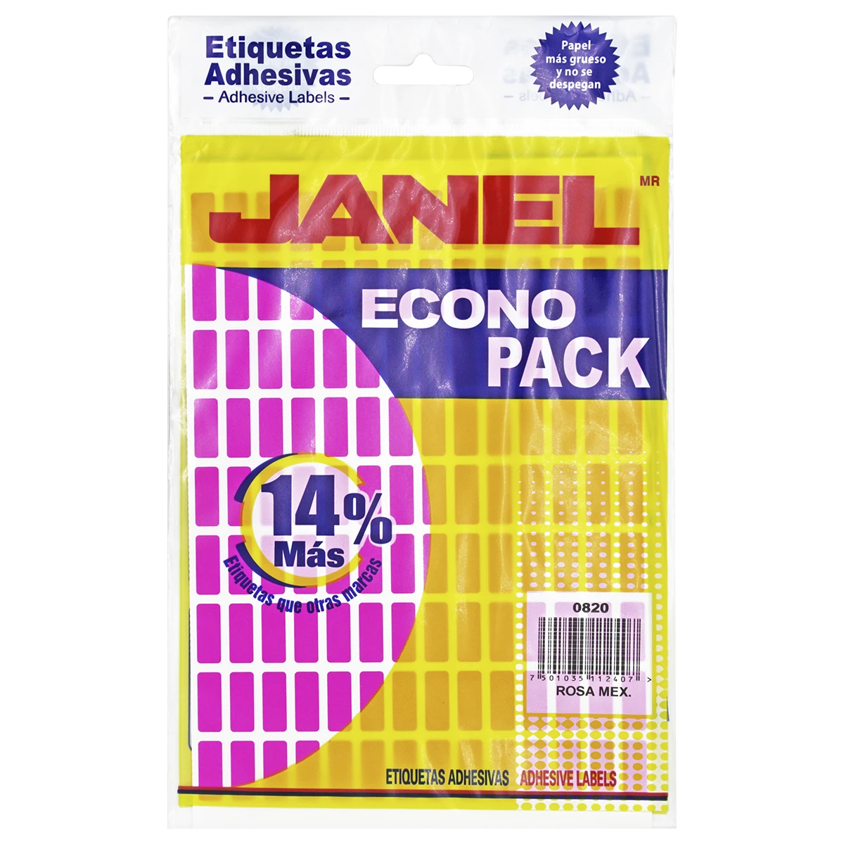 ETIQUETA ECONOPACK FLUORESCENTE NO. 4 8 X 20MM ROSA