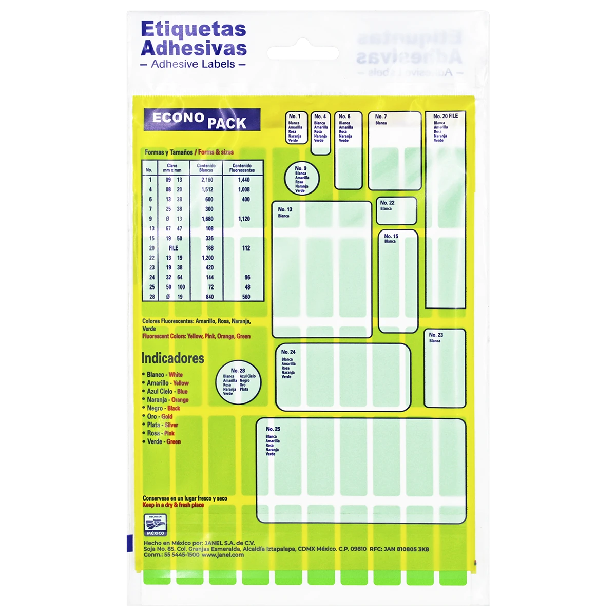 ETIQUETA ECONOPACK FLUORESCENTE NO. 6 13 X 38MM VERDE