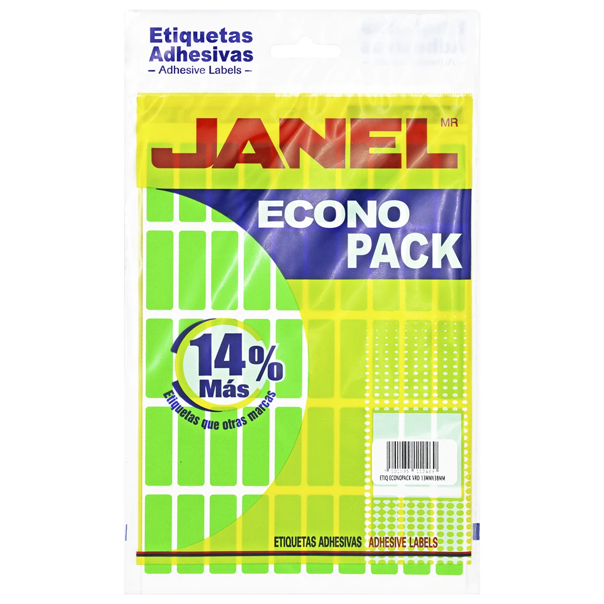 ETIQUETA ECONOPACK FLUORESCENTE NO. 6 13 X 38MM VERDE