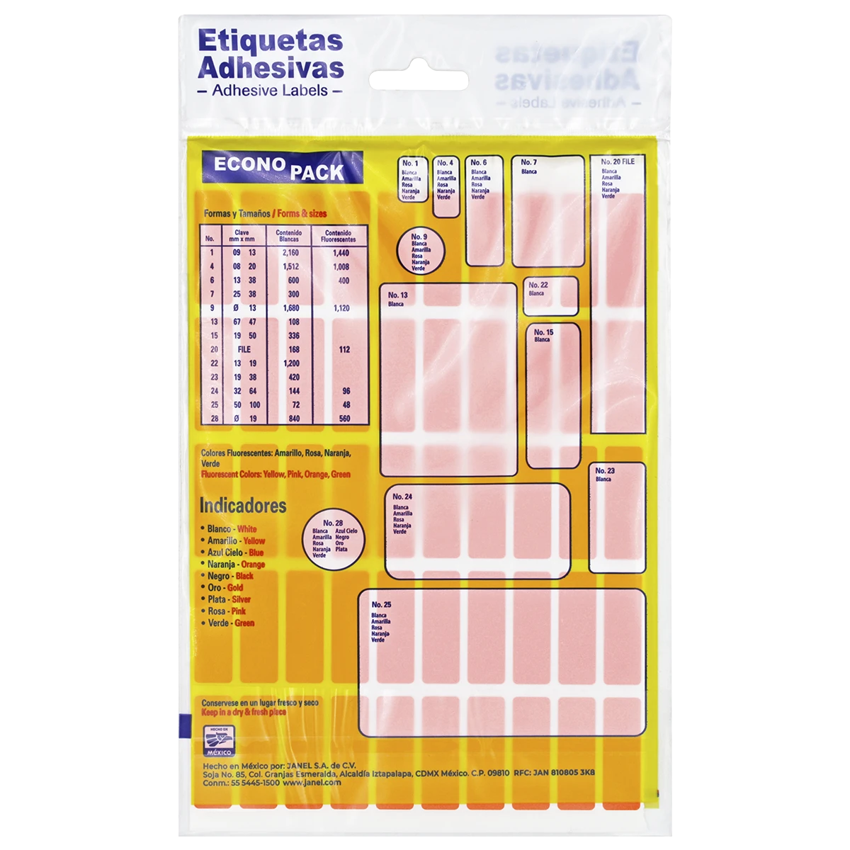 ETIQUETA ECONOPACK FLUORESCENTE NO. 6 13 X 38MM NARANJA