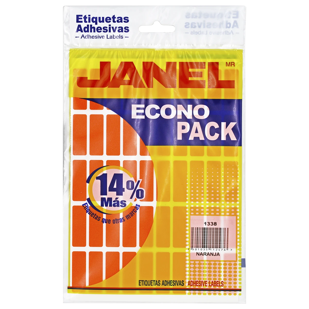 ETIQUETA ECONOPACK FLUORESCENTE NO. 6 13 X 38MM NARANJA