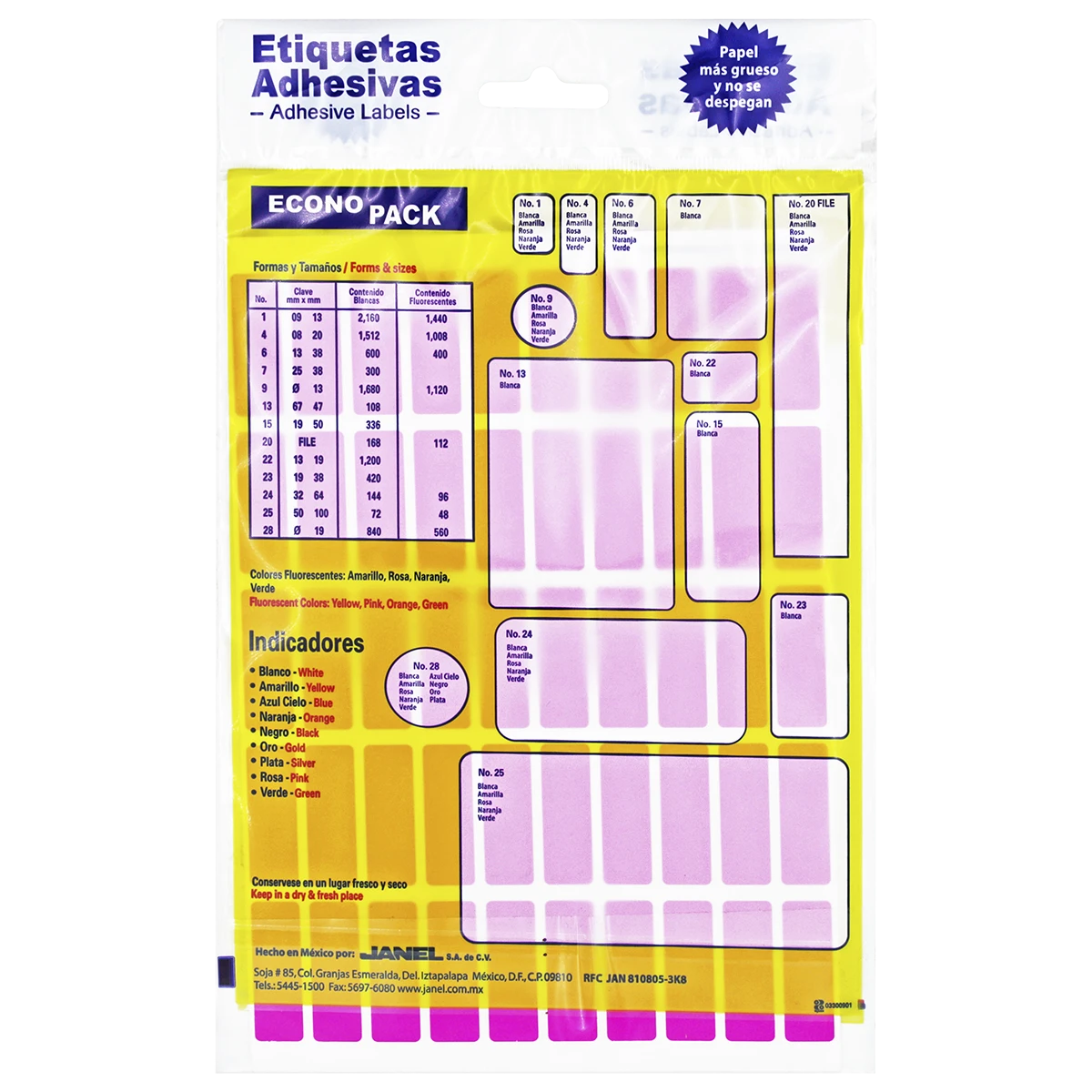 ETIQUETA ECONOPACK FLUORESCENTE NO. 6 13 X 38MM ROSA