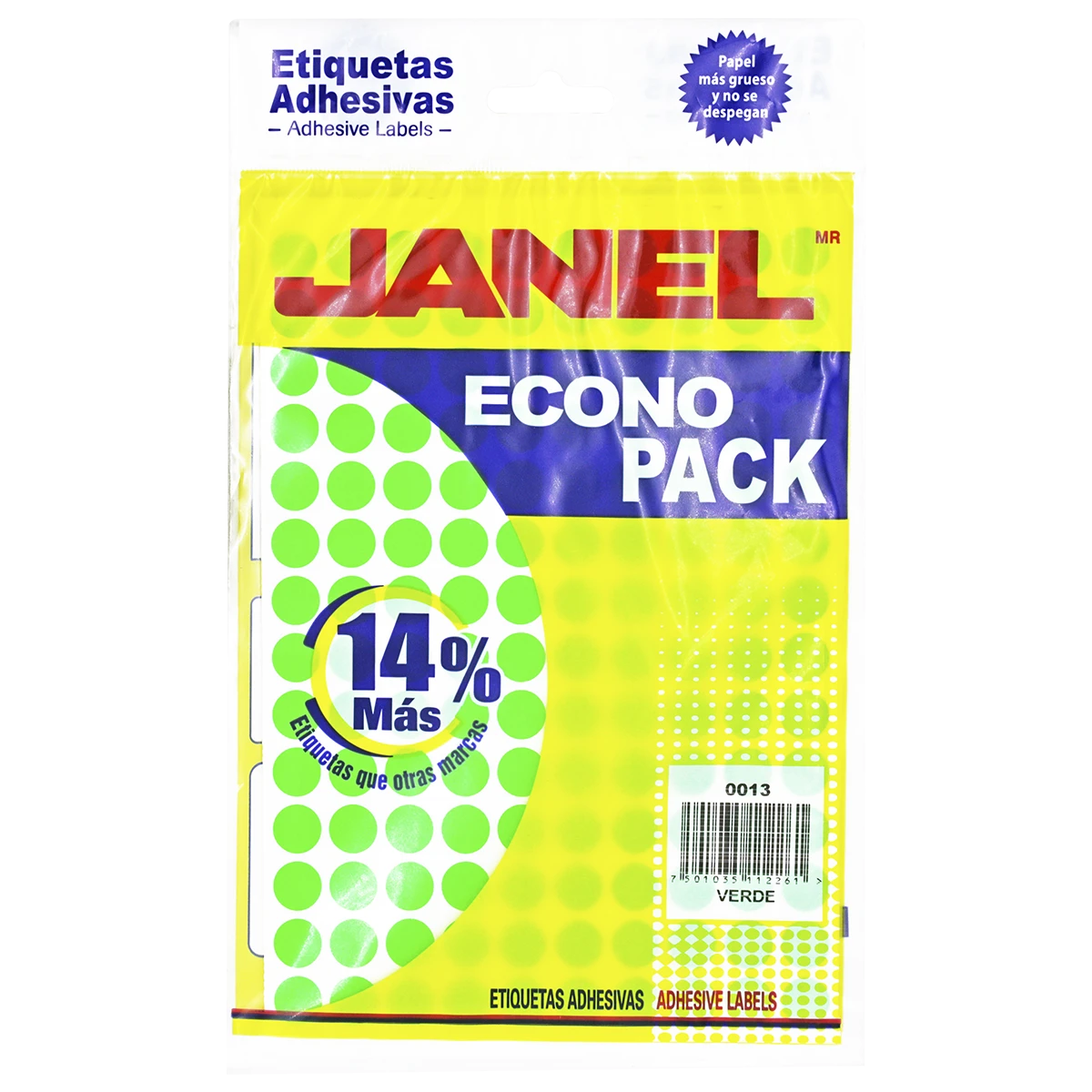 ETIQUETA ECONOPACK FLUORESCENTE NO. 9 13MM VERDE