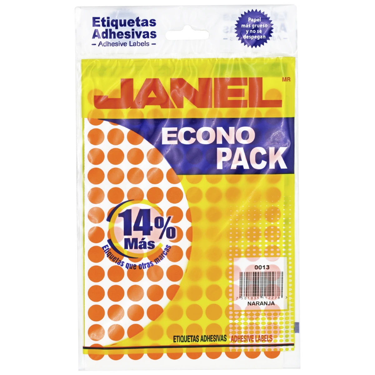 ETIQUETA ECONOPACK FLUORESCENTE NO. 9 13MM NARANJA