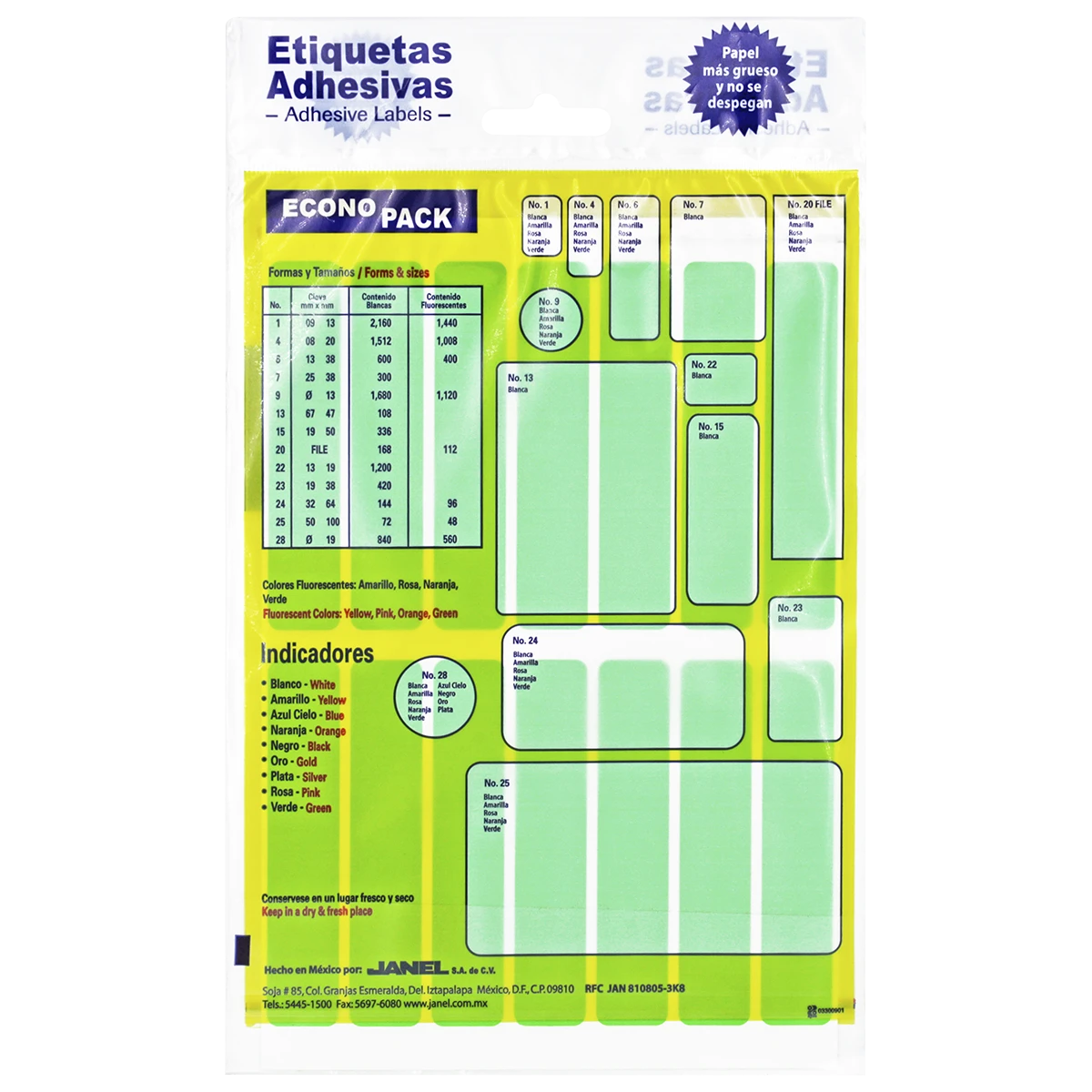 ETIQUETA ECONOPACK FLUORESCENTE NO. 20 20 X 105MM VERDE