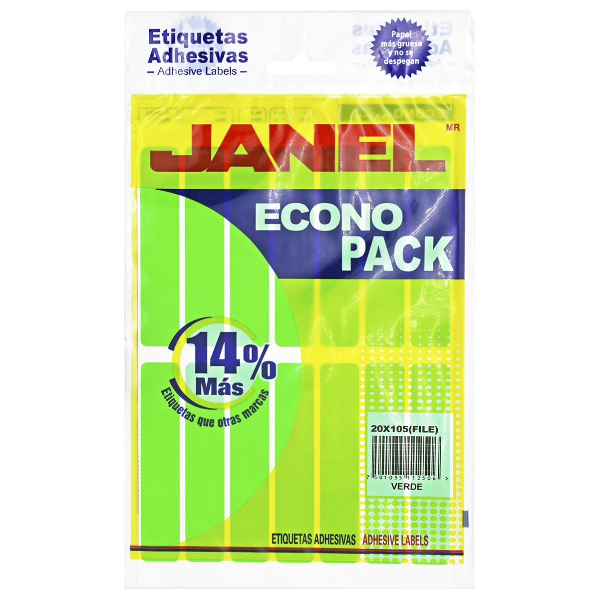 ETIQUETA ECONOPACK FLUORESCENTE NO. 20 20 X 105MM VERDE