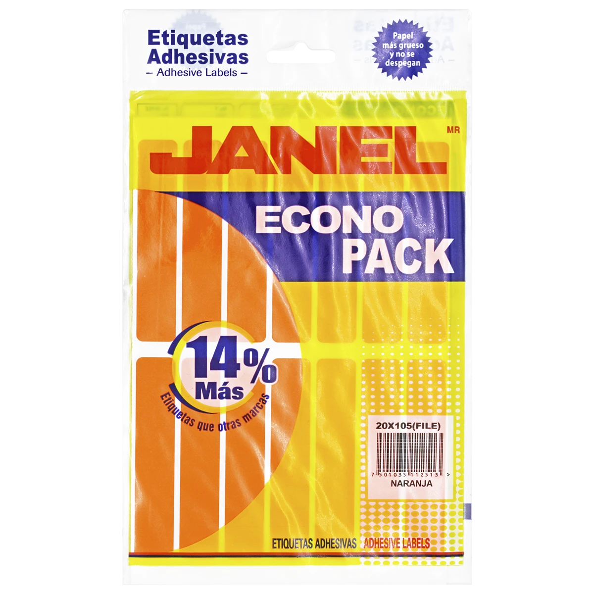 ETIQUETA ECONOPACK FLUORESCENTE NO. 20 20 X 105MM NARANJA