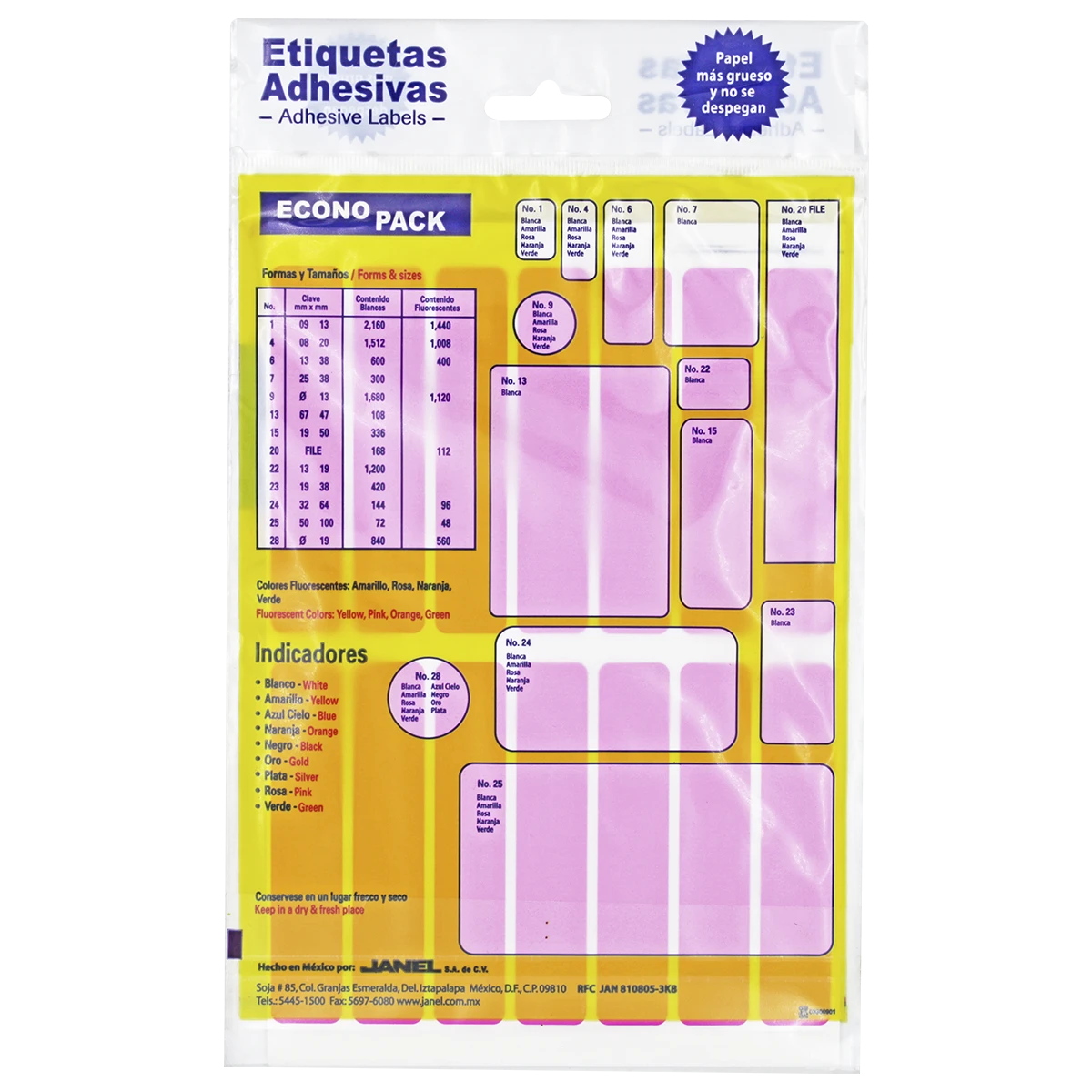 ETIQUETA ECONOPACK FLUORESCENTE NO. 20 20 X 105MM ROSA