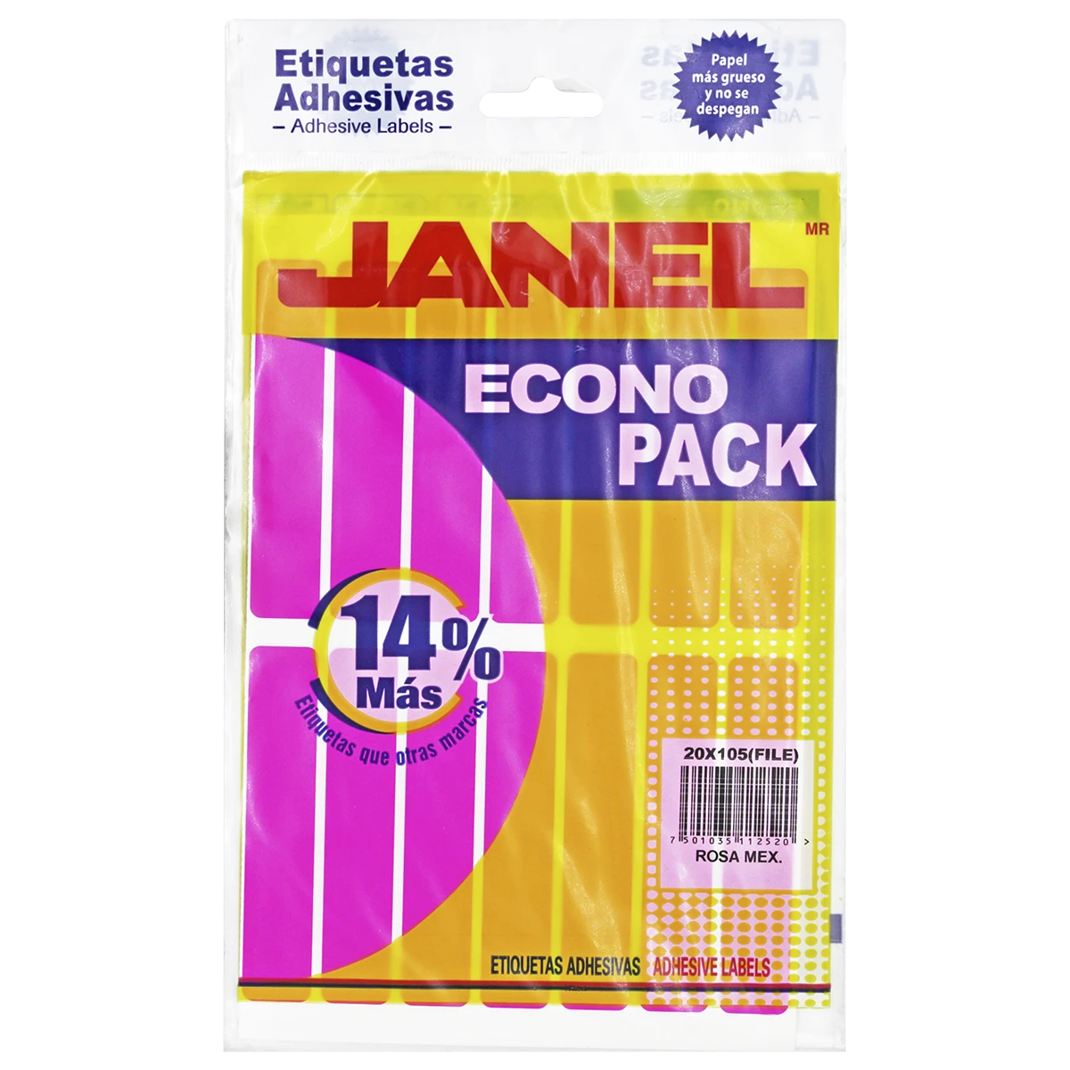 ETIQUETA ECONOPACK FLUORESCENTE NO. 20 20 X 105MM ROSA