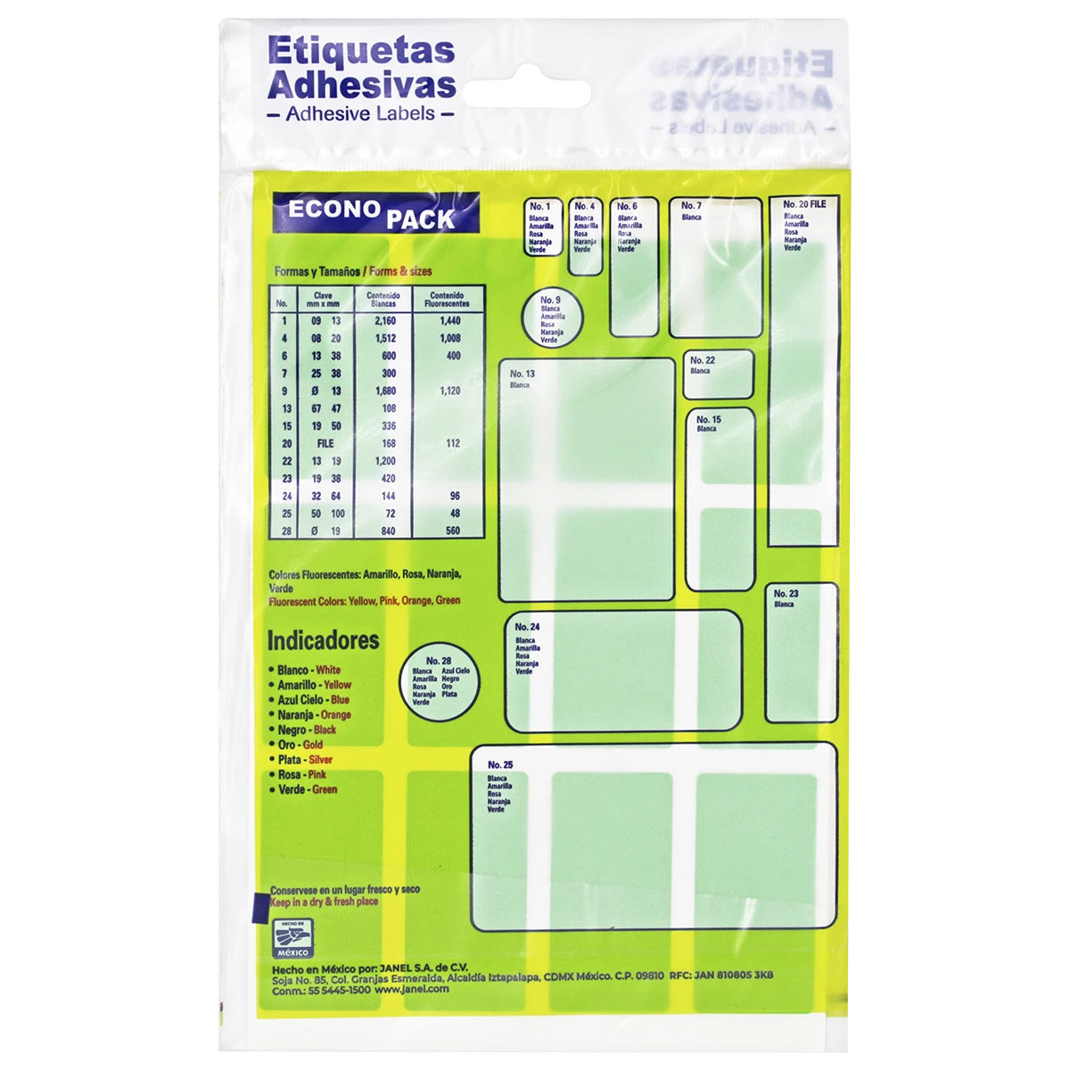 ETIQUETA ECONOPACK FLUORESCENTE NO. 24 32 X 64MM VERDE