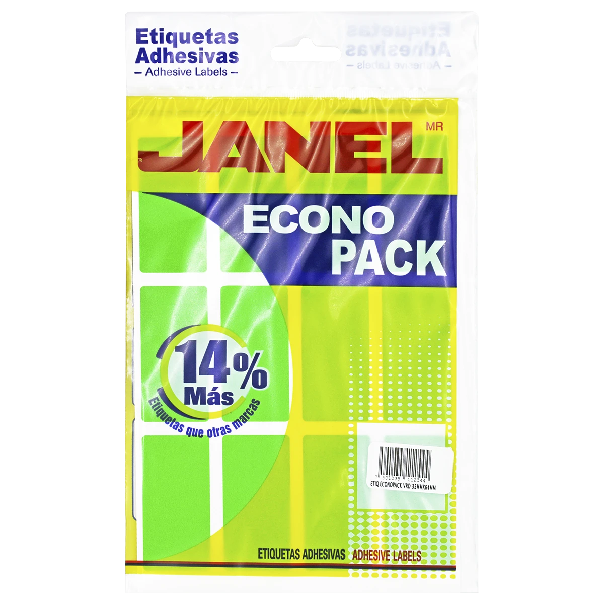 ETIQUETA ECONOPACK FLUORESCENTE NO. 24 32 X 64MM VERDE