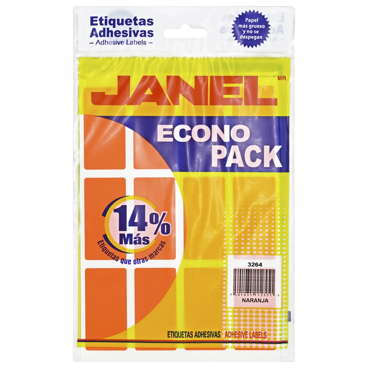 ETIQUETA ECONOPACK FLUORESCENTE NO. 24 32 X 64MM NARANJA
