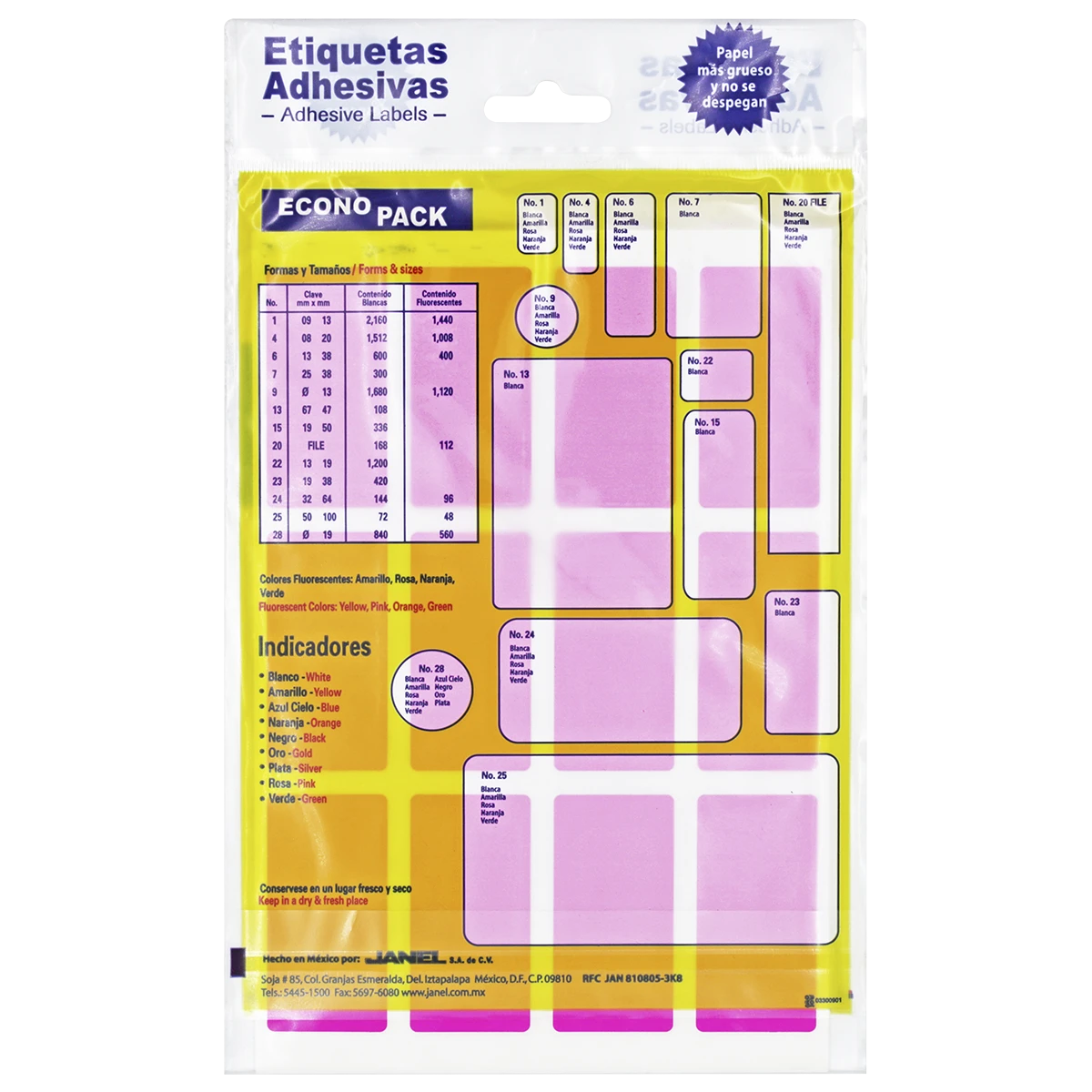 ETIQUETA ECONOPACK FLUORESCENTE NO. 24 32 X 64MM ROSA