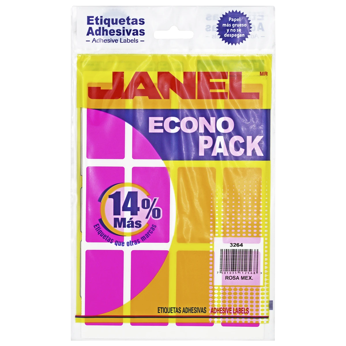 ETIQUETA ECONOPACK FLUORESCENTE NO. 24 32 X 64MM ROSA