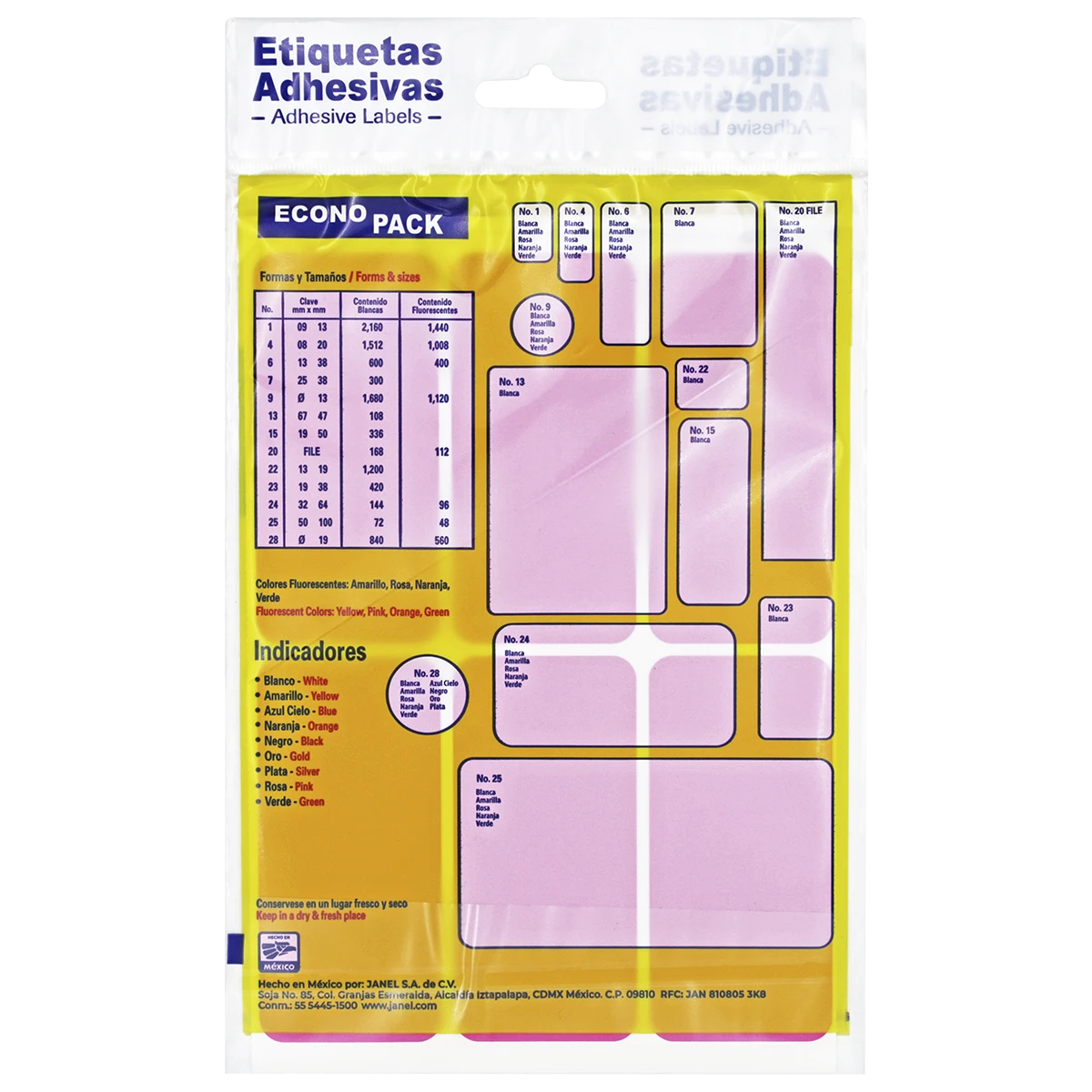 ETIQUETA ECONOPACK FLUORESCENTE NO. 25 50 X 100MM ROSA