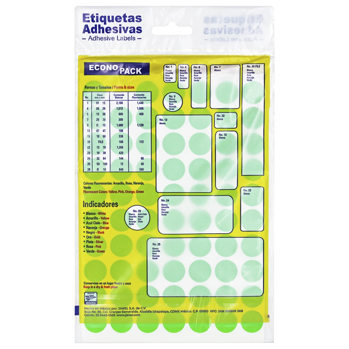 ETIQUETA ECONOPACK FLUORESCENTE NO. 28 19MM VERDE