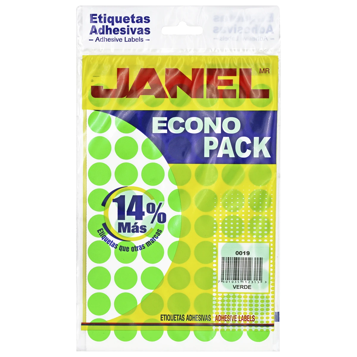 ETIQUETA ECONOPACK FLUORESCENTE NO. 28 19MM VERDE