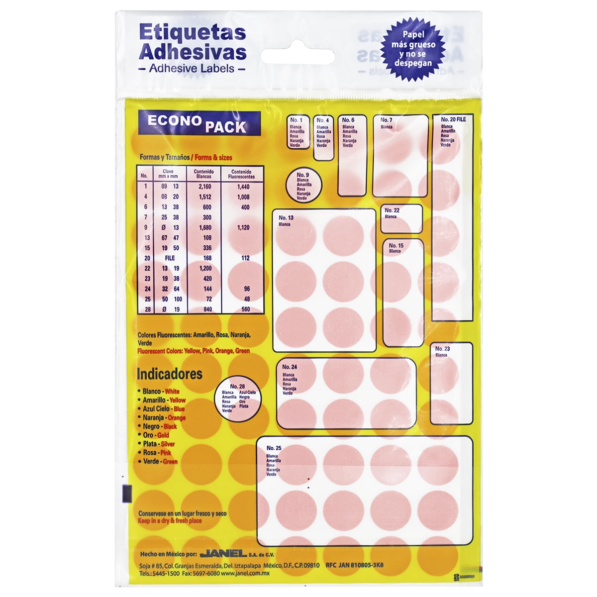 ETIQUETA ECONOPACK FLUORESCENTE NO. 28 19MM NARANJA