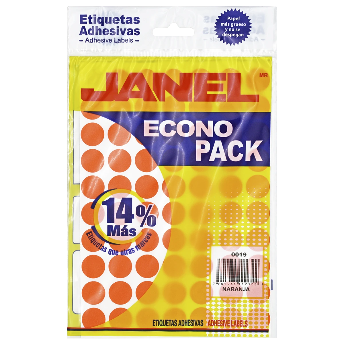 ETIQUETA ECONOPACK FLUORESCENTE NO. 28 19MM NARANJA