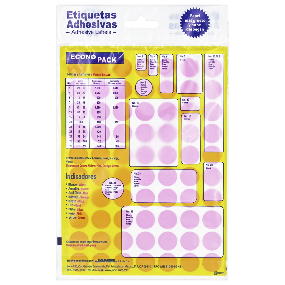 ETIQUETA ECONOPACK FLUORESCENTE NO. 28 19MM ROSA