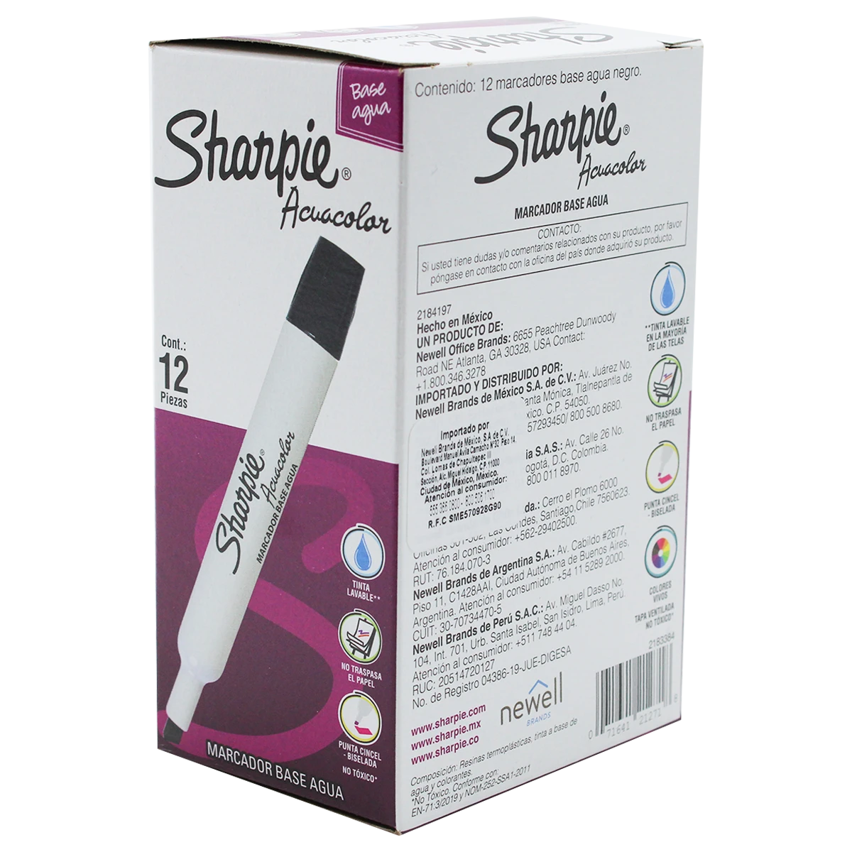 MARCADOR SHARPIE ACUACOLOR C/12 NEGRO