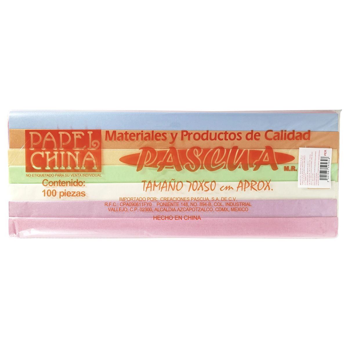PAPEL CHINA PASCUA C/100 SURTIDO PERLA