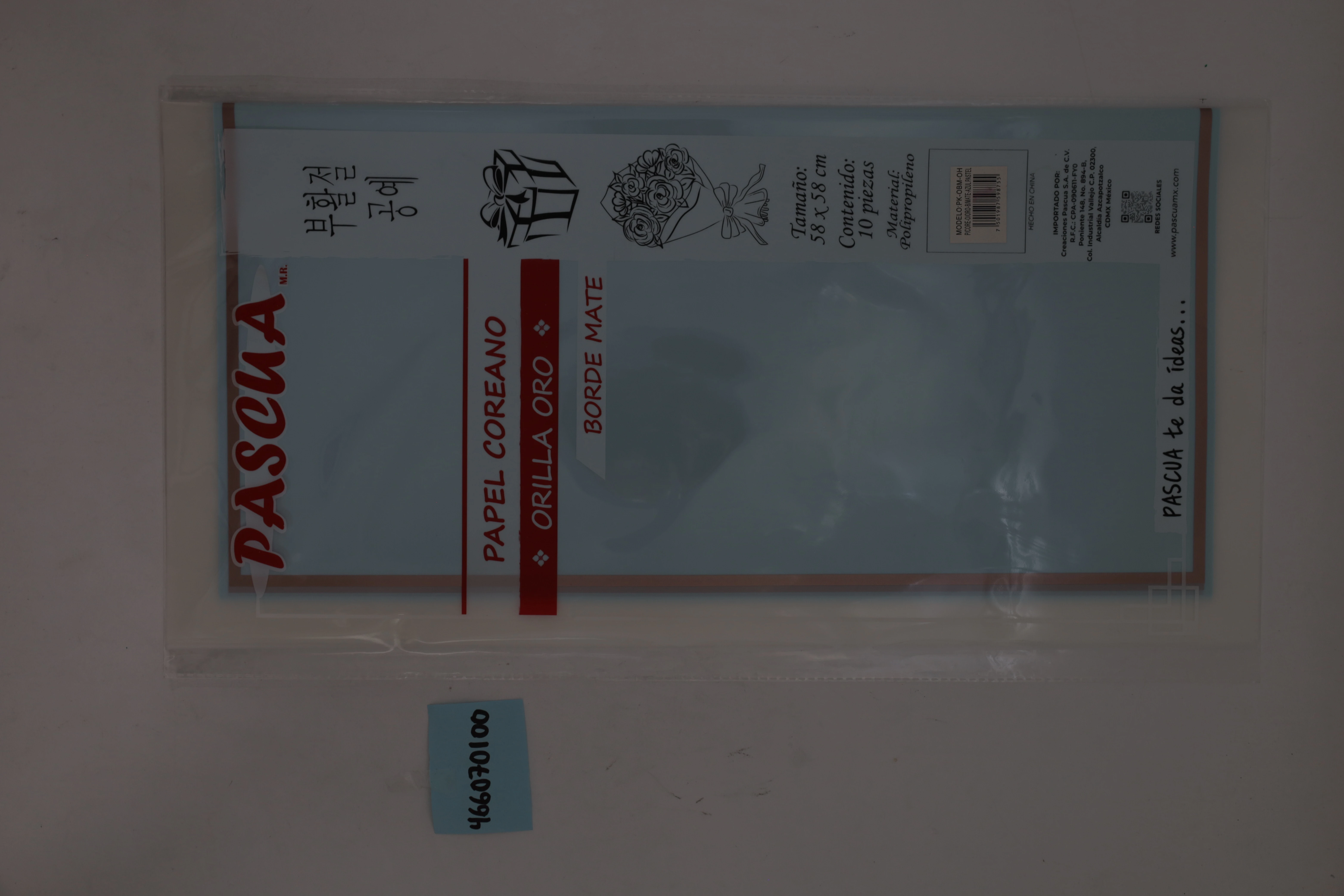 PAPEL COREANO ORILLA ORO C/10 AZUL PASTEL