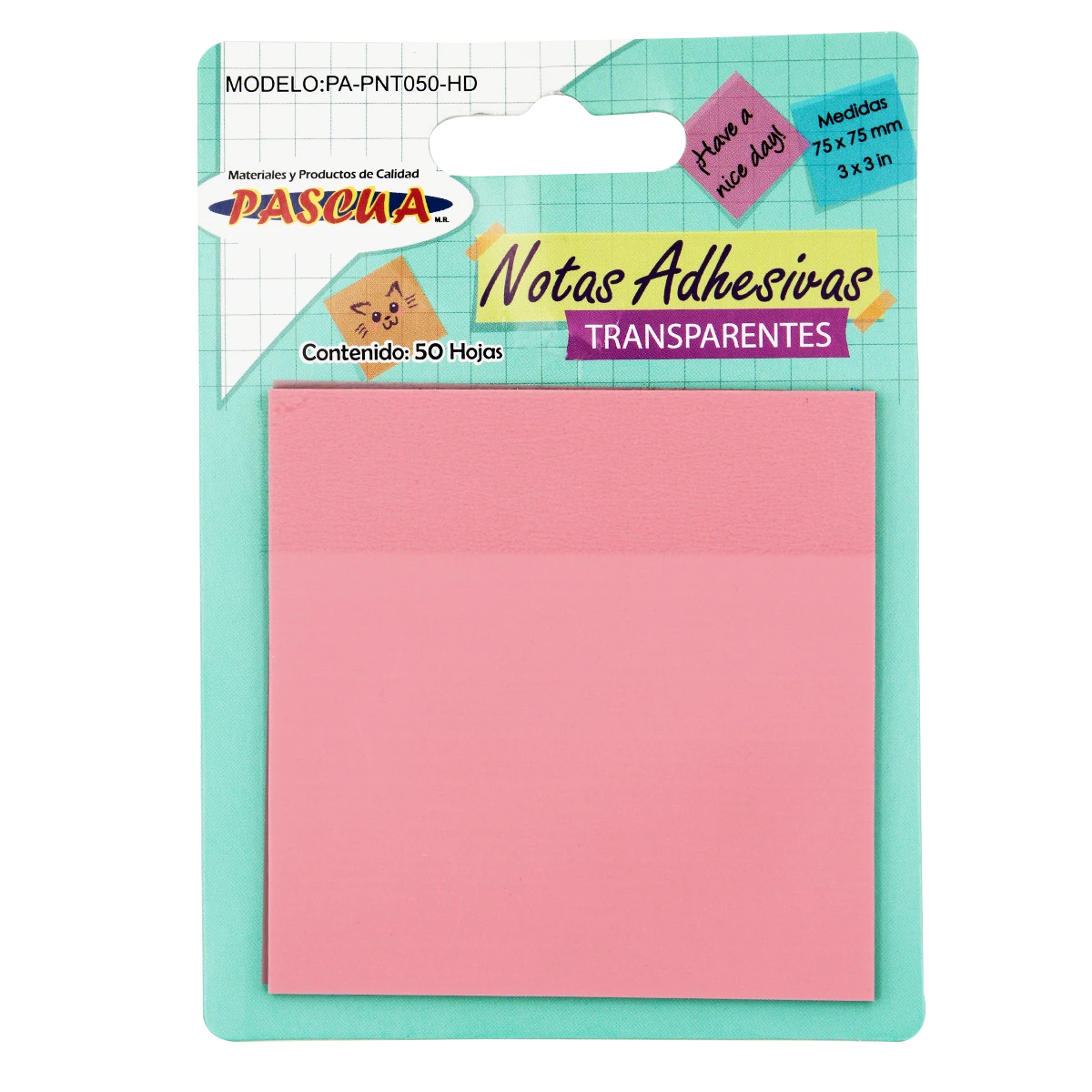 NOTA ADHESIVA 3X3" 50HJS TRANSPARENTE ROSA PASTEL