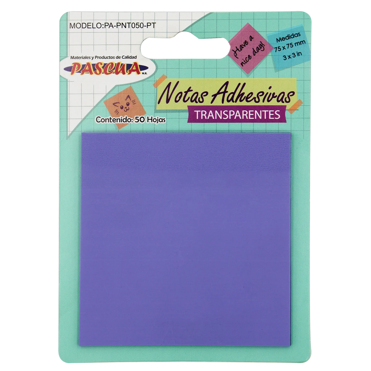 NOTA ADHESIVA 3X3" 50HJS TRANSPARENTE LILA