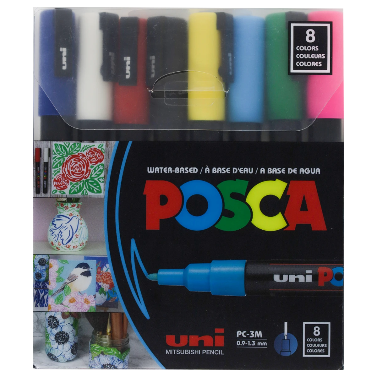 MARCADOR POSCA C/8 COLORES TINTA ACRILICA PC3M-8C