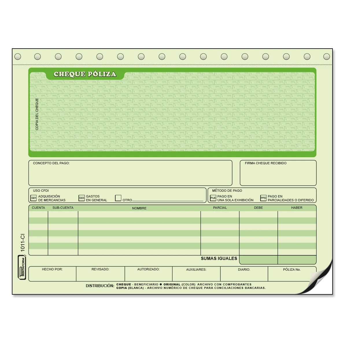 BLOCK POLIZA CHEQUE CARBON PRINTA 1011CI