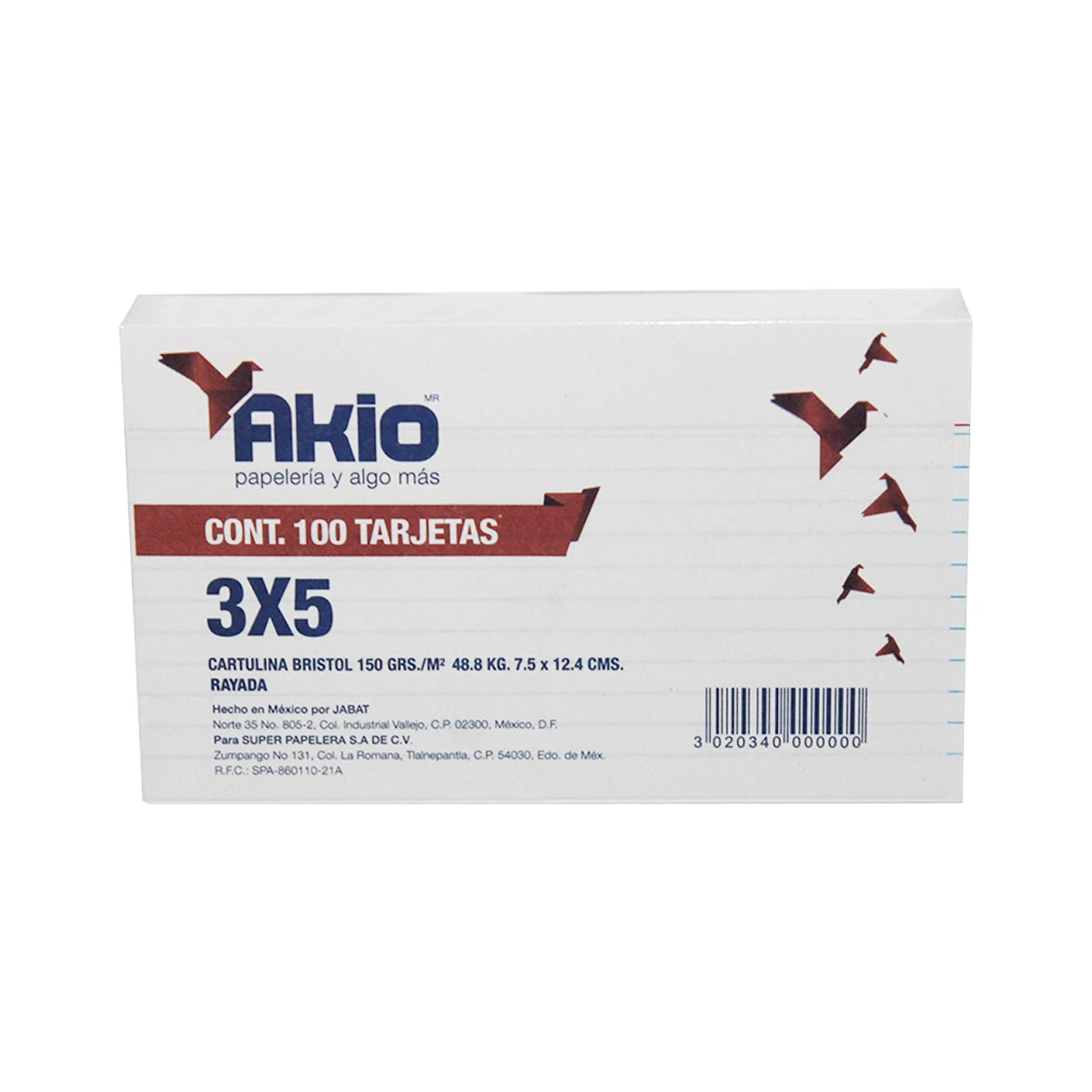 TARJETA 3X5 RAYA C/100